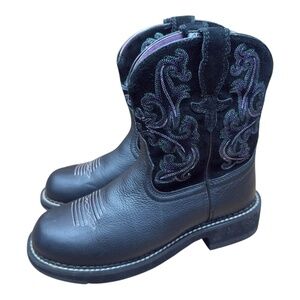 Ariat Fatbaby Boots Womens 7 Black Leather Suede Purple Cowboy Western Shoes